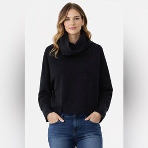 Mondetta Athletic Ribbed Sweater Top Black Cowl Neck Thumb Holes Size Small